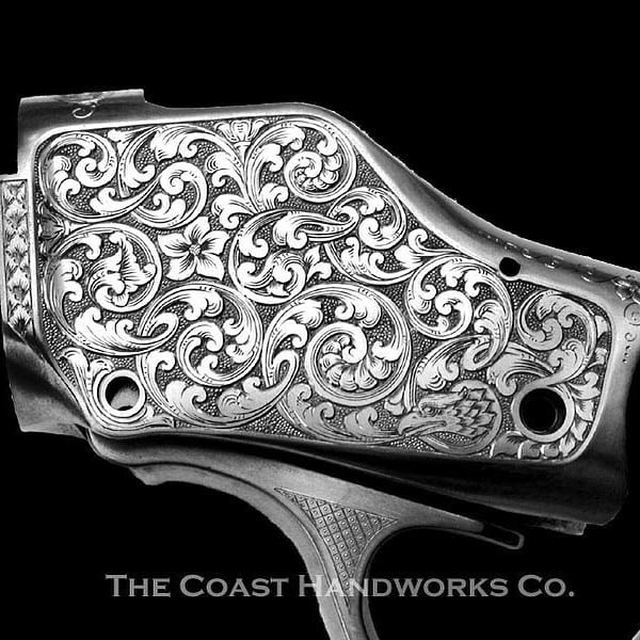 Matched set of receiver flats, hand-engraved with scrollwork and a monogram