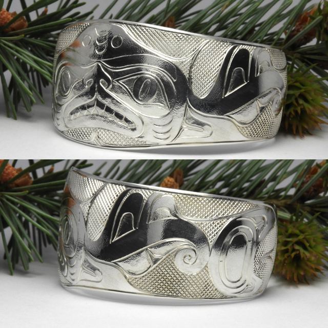 Sterling silver bracelets with hand-engraved formline design