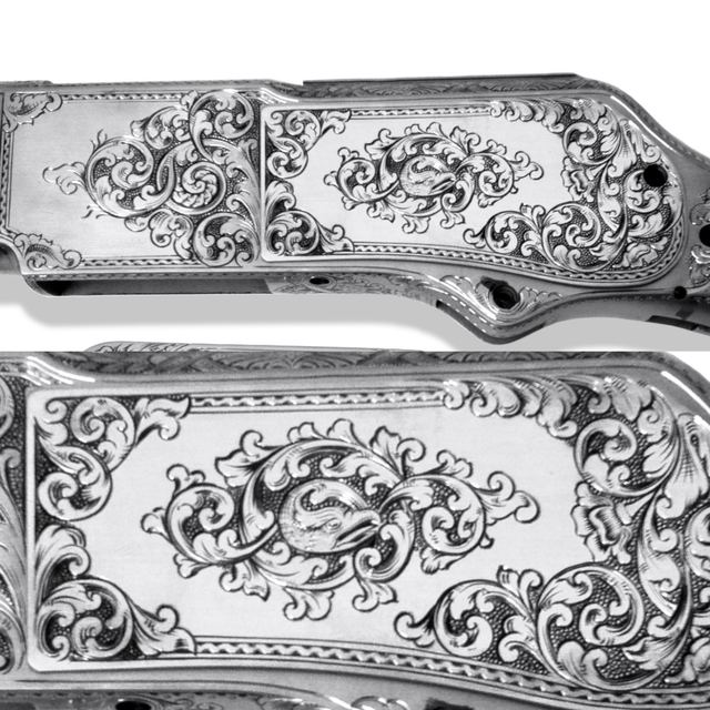 Rifle action, hand-engraved with floral scrollwork